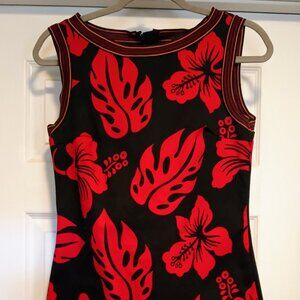 Prada Dress - Hibiscus Pattern Hawaiian - Red & Black - Made in Italy